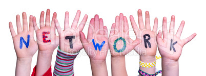 Children Hands Building Word Network, Isolated Background