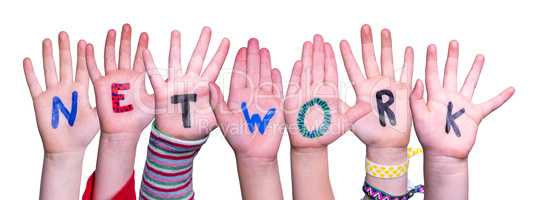 Children Hands Building Word Network, Isolated Background