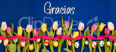 Banner With Colorful Tulip, Gracias Means Thank You, Easter Egg