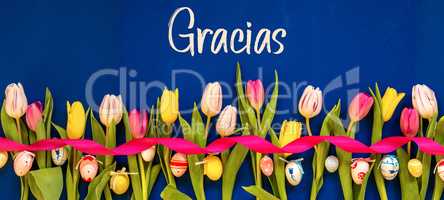Banner With Colorful Tulip, Gracias Means Thank You, Easter Egg