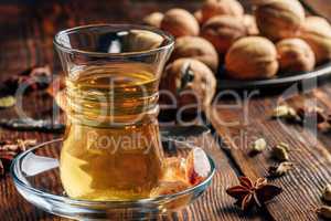 Arabic tea with spices in armudu glass