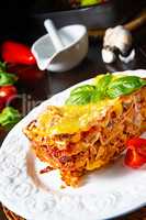 Delicious lasagne with Bolognese and bechamel sauce