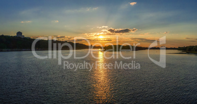 Sunset on the Dnieper river in Kyiv, Ukraine