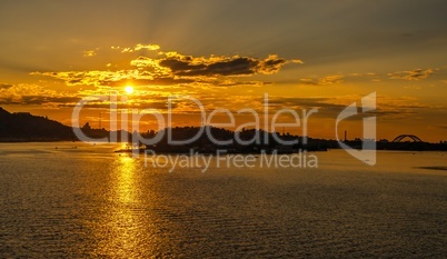 Sunset on the Dnieper river in Kyiv, Ukraine