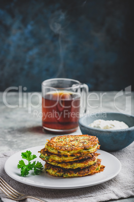 Zucchini parmesan pancakes with dip