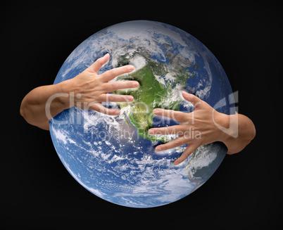 Human Arms Embracing and Nurturing the Planet Earth