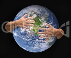 Human Arms Embracing and Nurturing the Planet Earth