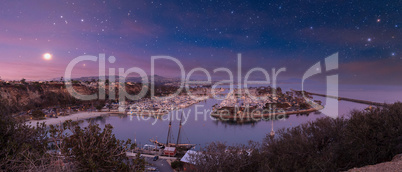 Stars and the moon above Dana Point Harbor