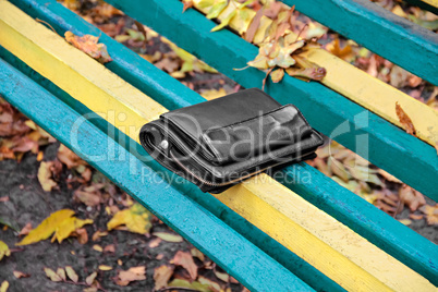 Purse on a bench in the park