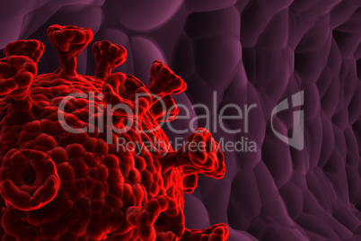 An illustration showing a coronavirus in the human body. 3D illustration