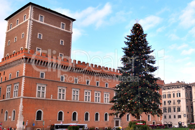 View of the famous Christmas tree in Piazza Venezia