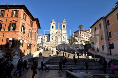 Rome, Italy - December 13th 2020: View of the Trinita dei Monti during the Covid-19 epidemic.