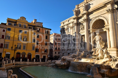 Rome, Italy - December 13th: View of the Trevi fountain with few tourists due to the Covid19 epidemic.