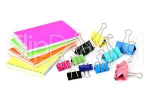 Colorful notepads clip for paper on a white background in the co