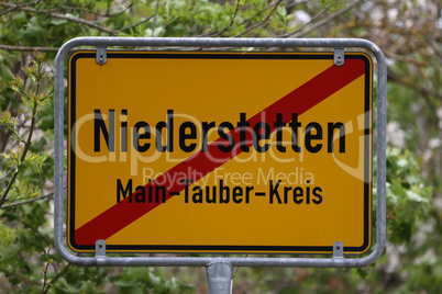 Yellow Traffic Sign with Local Town Names. Niederstetten in Baden-Wurttenberg, Germany.