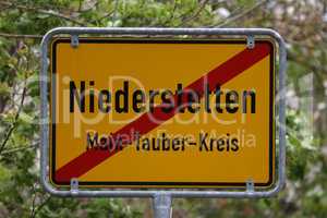 Yellow Traffic Sign with Local Town Names. Niederstetten in Baden-Wurttenberg, Germany.