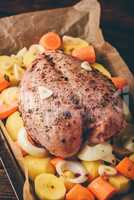 Seasoned chicken breast with carrot and potato