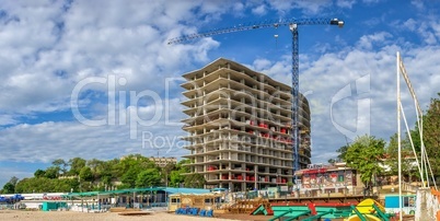 Illegal construction on Golden coast beach in Odessa, Ukraine