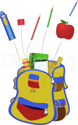 School bag with flying objects