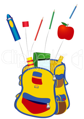 School bag with flying objects