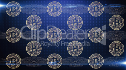 Bitcoin cryptocurrency digital money background on blue