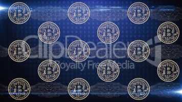 Bitcoin cryptocurrency digital money background on blue