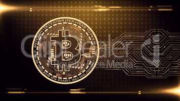 Bitcoin cryptocurrency digital money background on golden