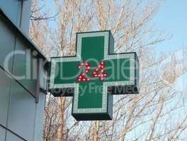 medical twenty-four-hour drugstore signboard