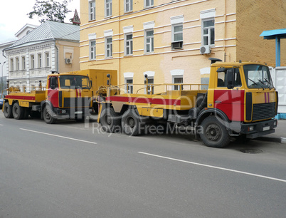 red-yellow emergency truck