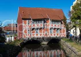 Historical half-timbered house, called Brueckenhaus (bridge house), Wismar in Mecklenburg-Vorpommern, Northern Germany