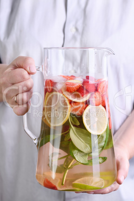 Strawberry summer cocktail with basil