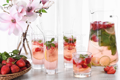 Strawberry summer cocktail with basil