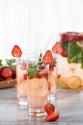 Strawberry summer cocktail with basil