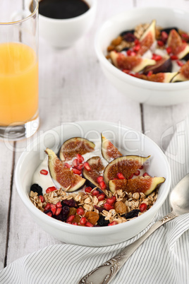 Breakfast. Muesli with oatmeal, figs and dried fruits