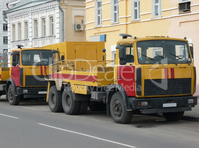 red-yellow emergency truck