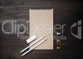 Kraft notebook, pencil, eraser
