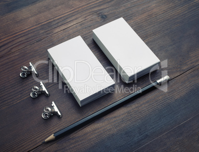 Business cards, pencil