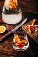 Infused water with bloody oranges