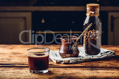 Freshly brewed turkish coffee in drinking glass