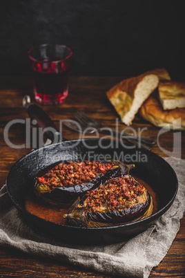 Eggplants stuffed with ground beef and tomatoes