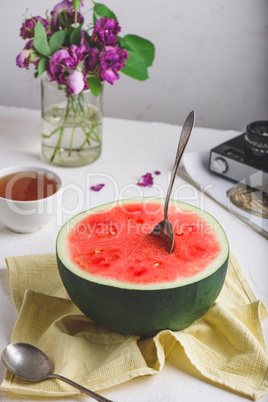 The Spoon in the Halved Red Watermelon