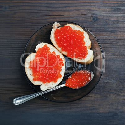 Sandwiches and red caviar