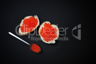 Sandwiches with red caviar