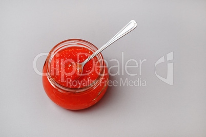 Red caviar in jar