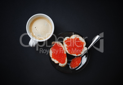 Coffee and red caviar