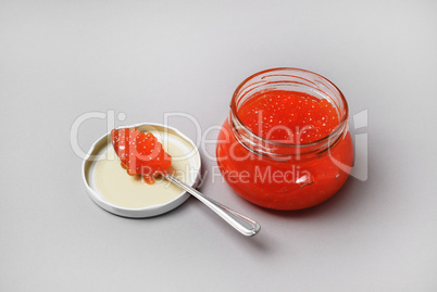 Fresh delicious red caviar