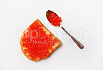 Sandwich, red caviar, spoon