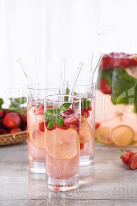 Strawberry summer cocktail with basil