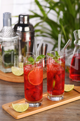 Summer strawberry mojito cocktail