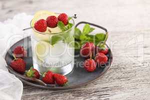 Mojito cocktail with strawberries
